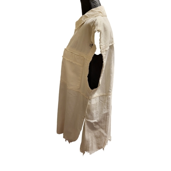 We the Free XS Distressed, raw hem denim button up shirt - Picture 7 of 16